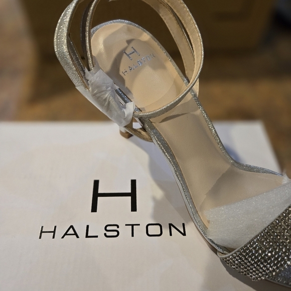H by Halston Ankle Strap Party Bling High Heel Dress Sandal, Silver, NEW - Picture 7 of 16